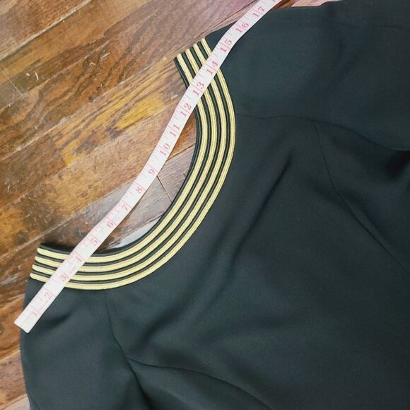 Vintage 80s Patricia Magali Black Metallic Gold Structured Long Sleeve Dress - Picture 10 of 17